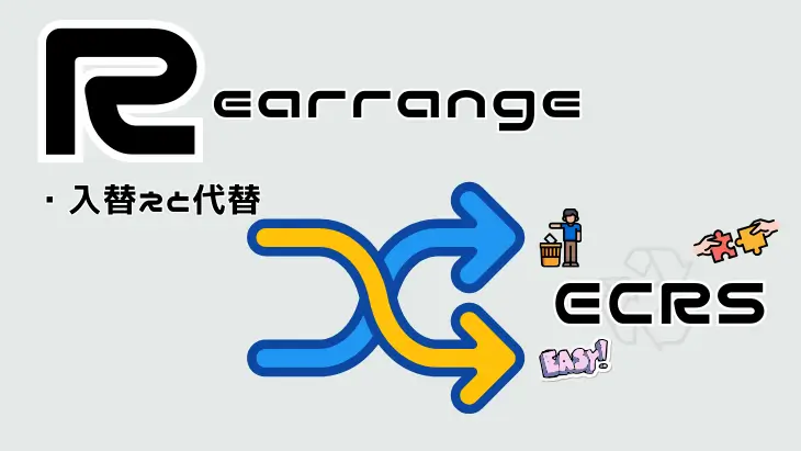 ECRSのRearrange（交換）の具体例を示すイラスト。作業順序や配置の変更で効率化する方法を説明